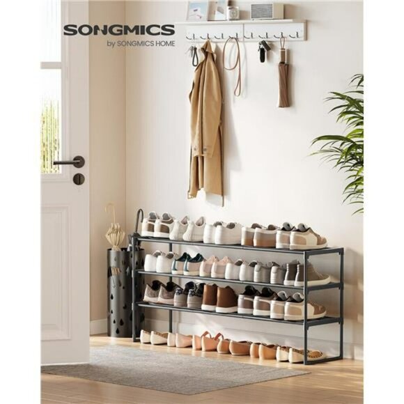 SONGMICS 3 Tier Shoe Rack Stackable Metal Organizer Shelf for 24 Pairs Black - Picture 4 of 7